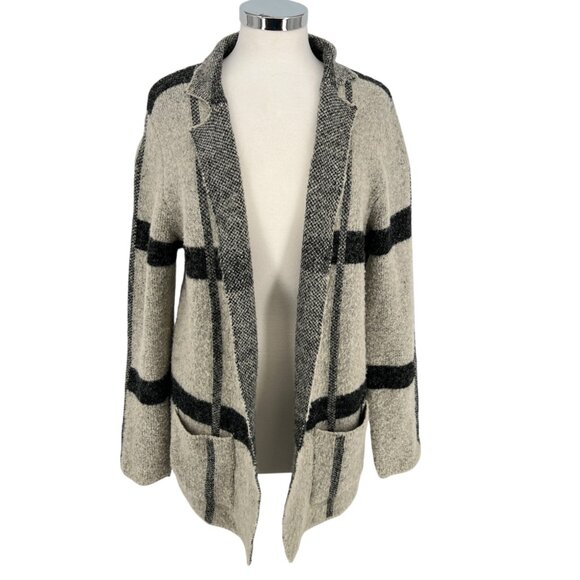 Joseph A Open Front Plaid Cardigan Sweater Beige Black Size Medium - Picture 1 of 12